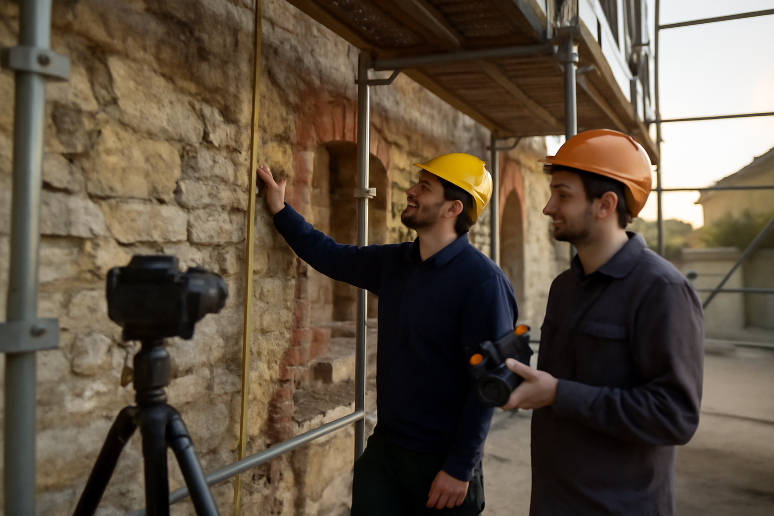Ancien batiment en rénovation : maçonnerie traditionnelle, menuiseries et traces d’humidité contrôlées sur chantier