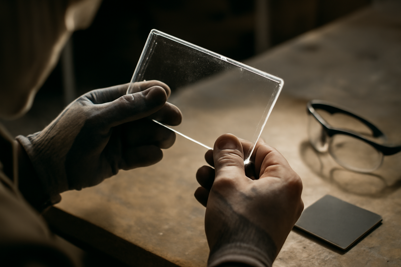 Contrôle de la coupe de plexiglas : inspection visuelle de la rainure et ébavurage au papier abrasif fin