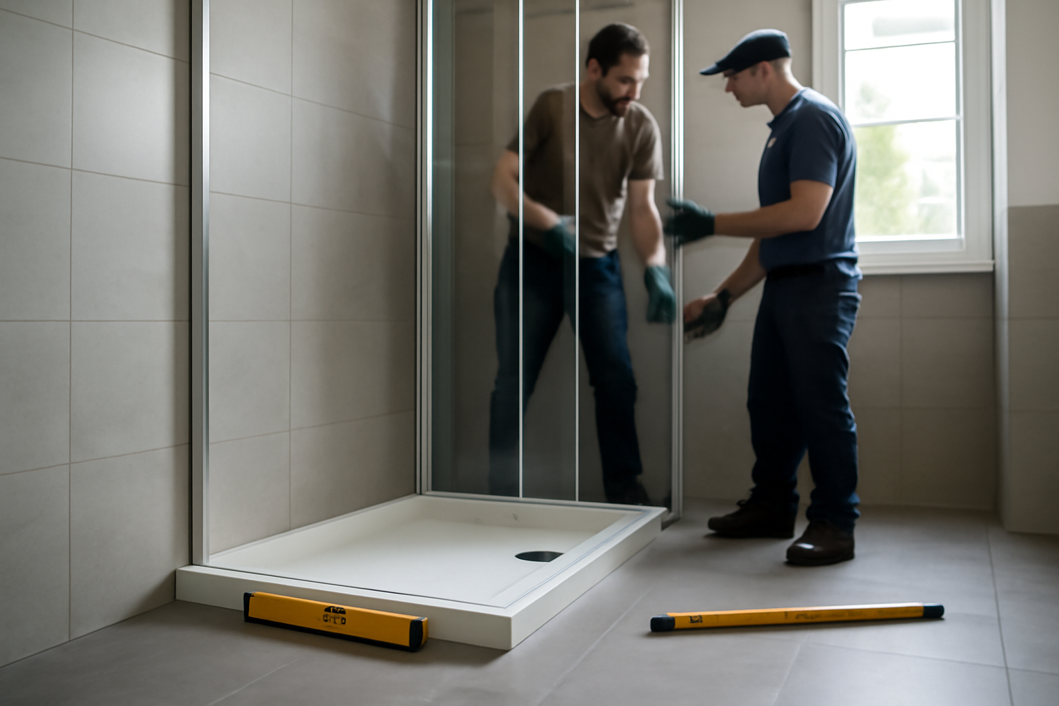 Douche capsule tendance avec receveur intégré et parois vitrées, installation en salle de bain