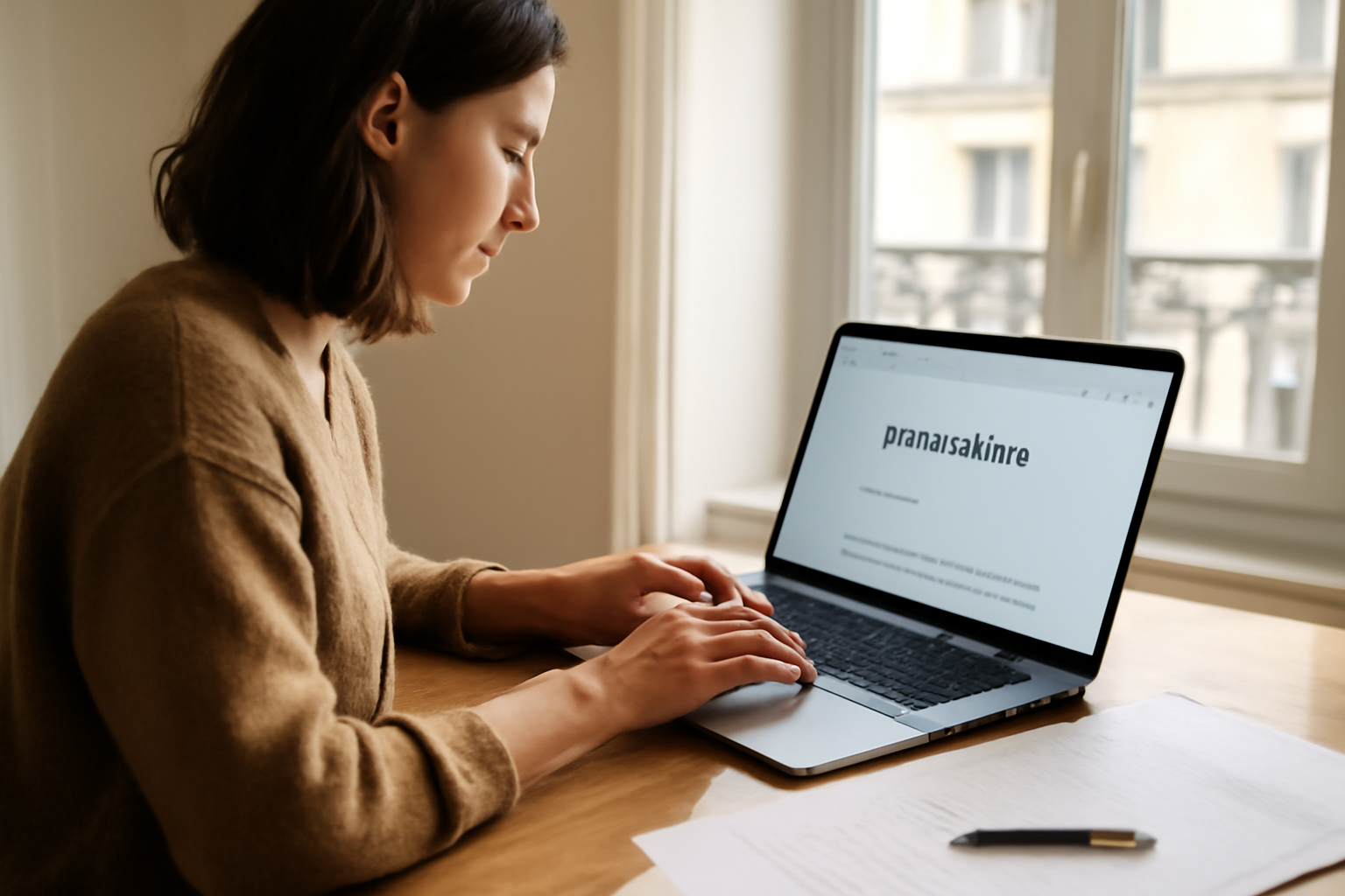 epershand.net sur un écran d’ordinateur avec page Mentions légales ouverte, ambiance bureau en France, lumière naturelle, photo réaliste