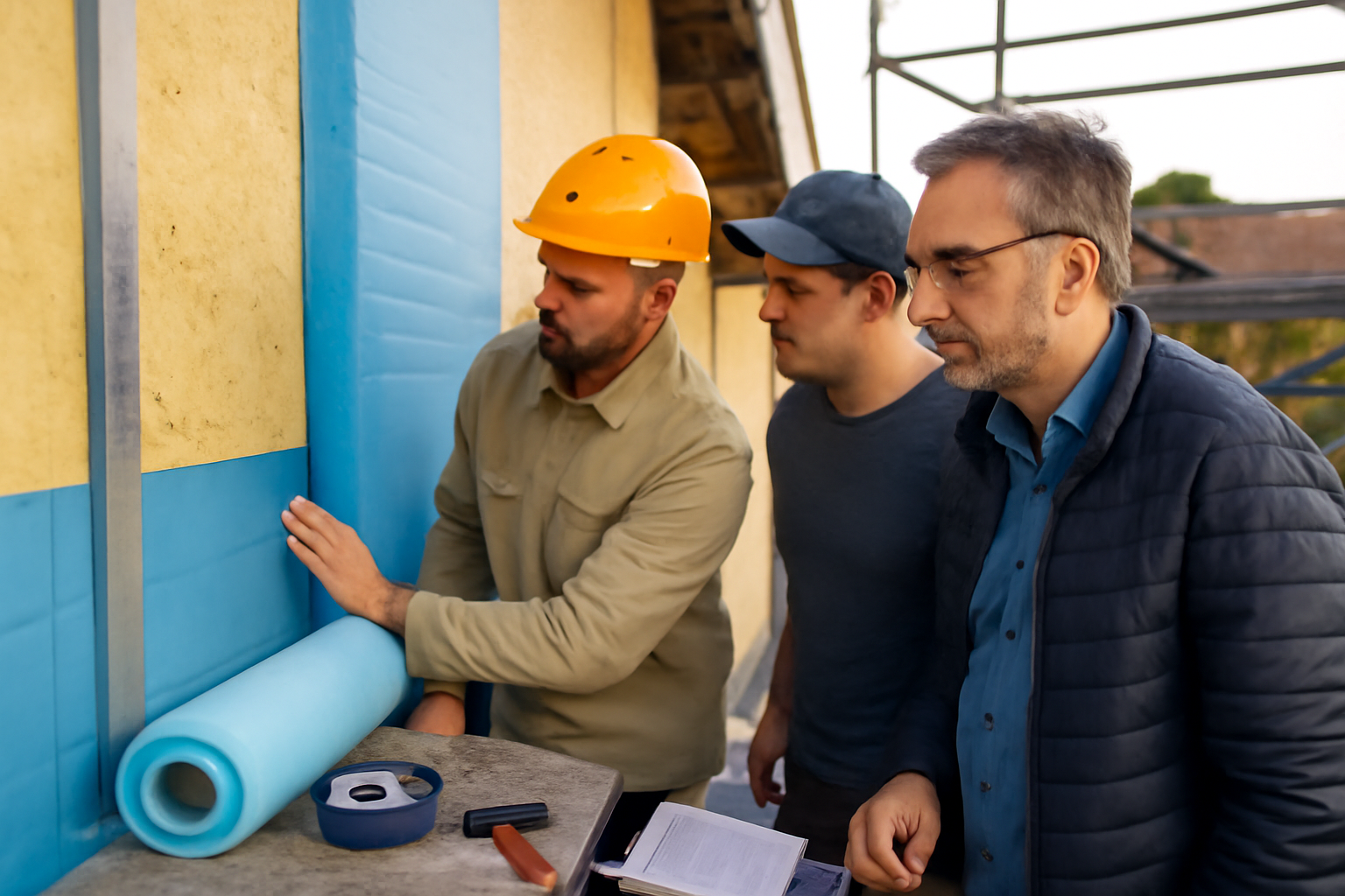 habitats-durables.org : équipe sur le chantier vérifiant l’isolation et les jonctions en France
