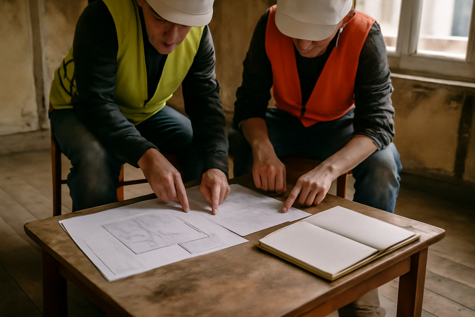 Budget rénovation ma-gestion-renovation : réunion chantier avec devis et tableau de suivi