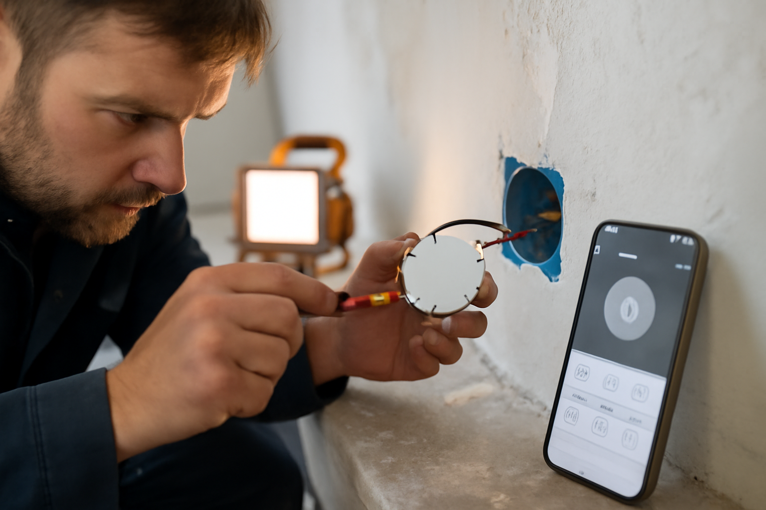 Shelly vs Sonoff avis : modules domotiques Wi‑Fi dans une boîte d'encastrement, chantier résidentiel