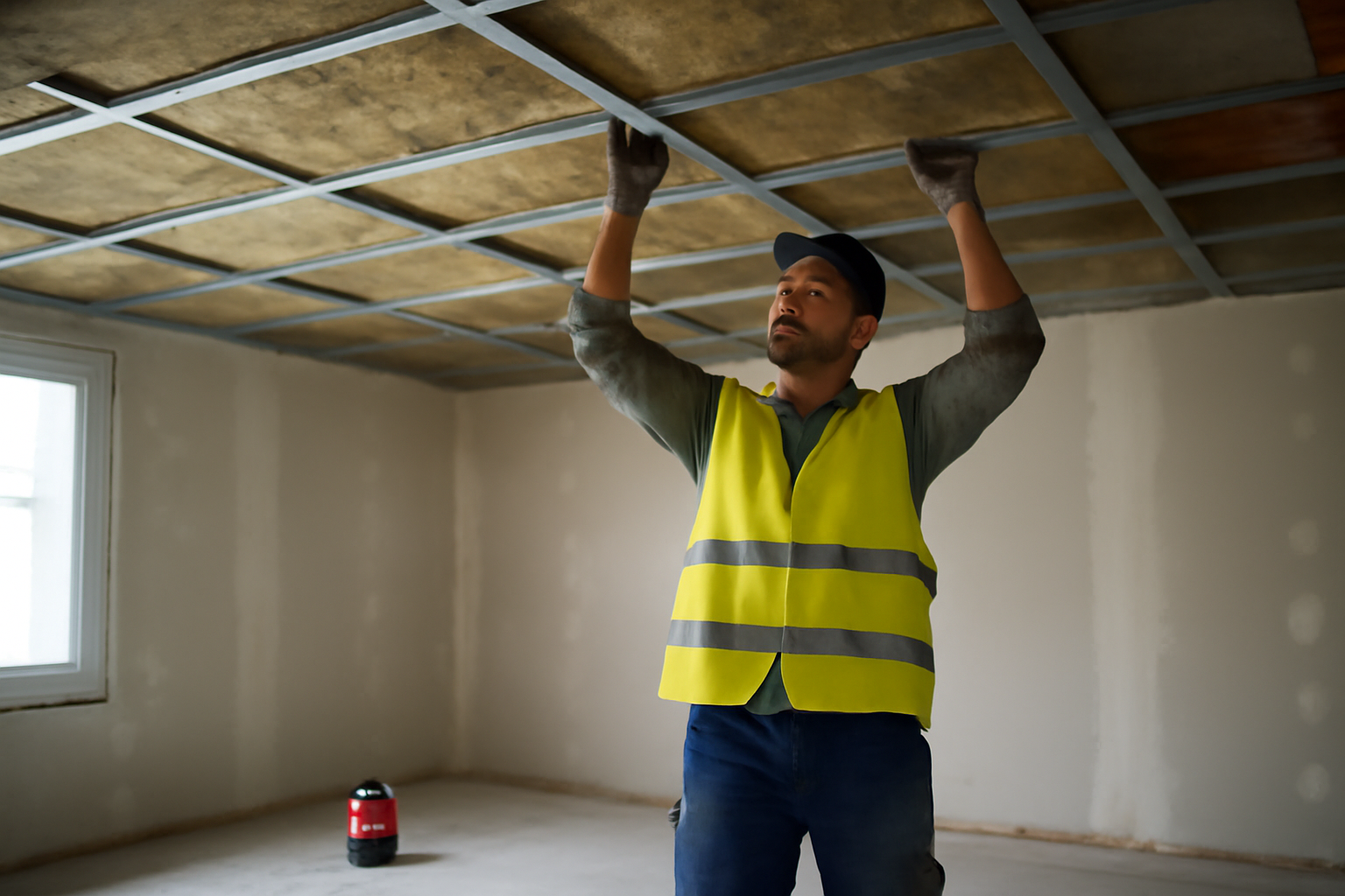 Isolation phonique plafond : pose d’une ossature et d’un isolant acoustique au plafond en rénovation