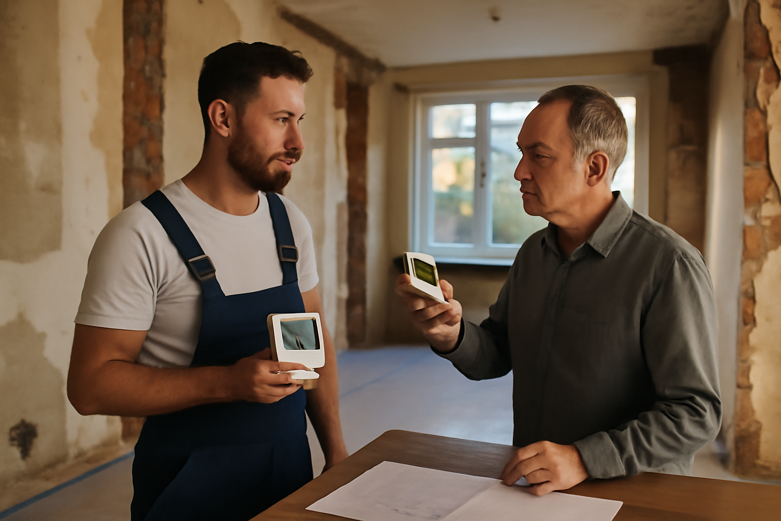 Rénovation maison : inspection du chantier avec un diagnostic d’humidité et relevés