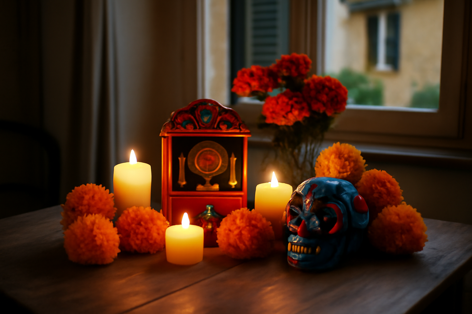 tête de mort mexicaine calavera décorée de fleurs et motifs pour le Jour des morts